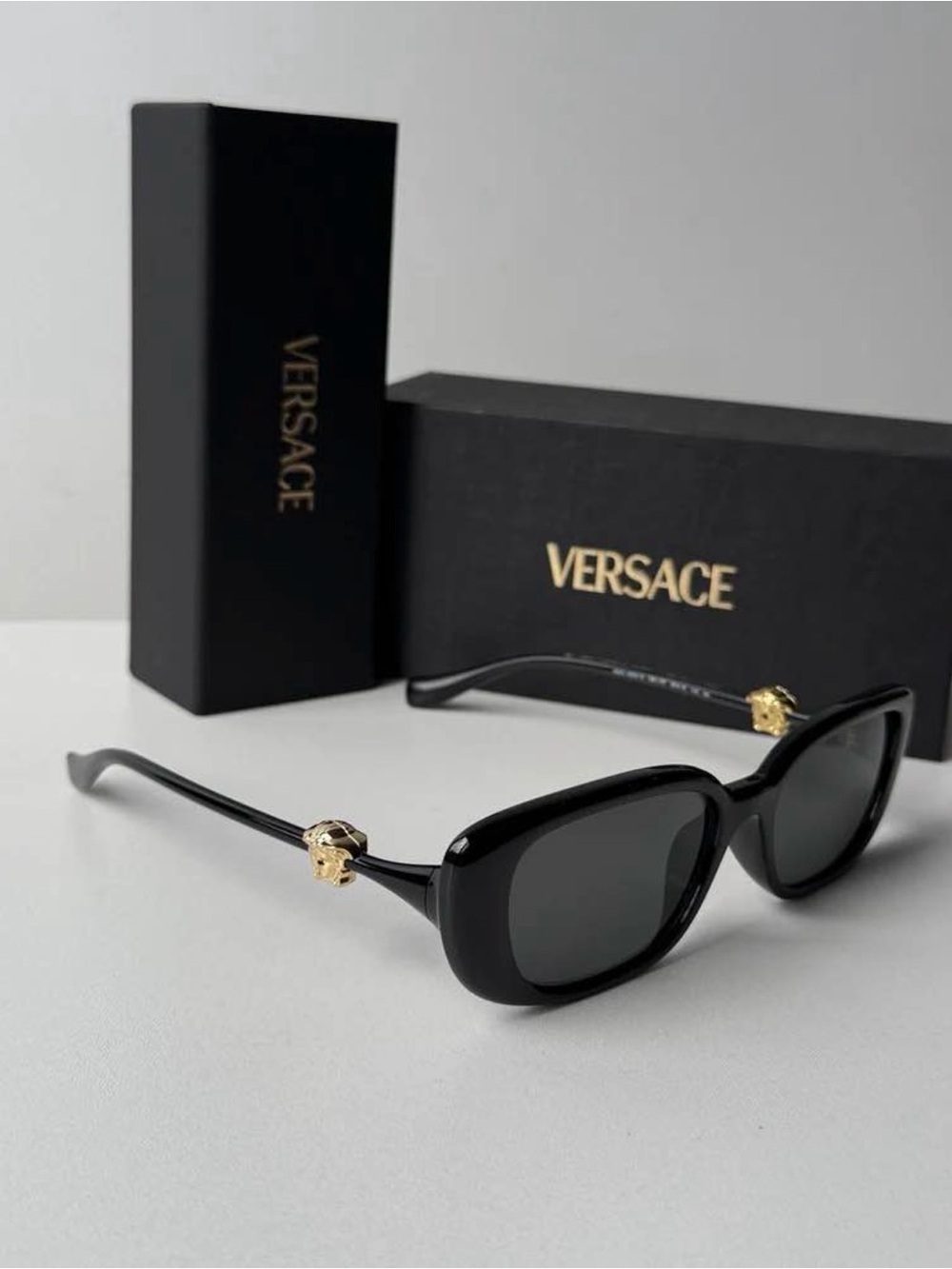 Versace Black Sunglasses with Gold Medusa Temple Accents